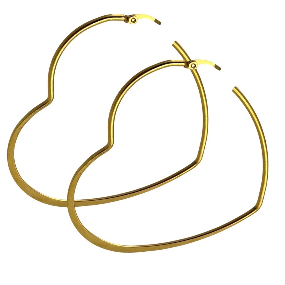 Large 6.6cm Heart Gold Layered hoops earrings - Picture 3 of 6